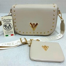 Valentino Orlandi Taupe /Cream Vegan Leather Crossbody Shoulder Bag Purse picture