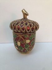 Cloisonné Acorn Lidded Jar NYCO Nicki Yassaman Red Green Gold Oak Leaves Gilt 6