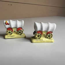 Vintage Yellow Covered Wagon Retro Western Salt & Pepper Shaker Set Japan picture