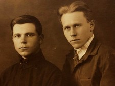 1920s Soviet Two Handsome Young Men Students Friends Studio Portrait Vtg Photo picture