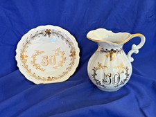 Vintage Lefton China 50th  Anniversary White&Gold Pitcher & Bowl #5991 picture
