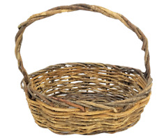 Vintage Willow  Bentwood Twig Basket-Gathering Basket- Egg Basket- Reed Basket  picture