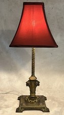 Gorgeous 1930s Bronze Polychrome Lamp With Red Shade Rewired & Fully Func. picture
