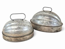 Set If 2 Antique two-piece tin melon-shaped pudding and cake molds picture