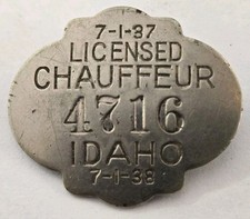 Vtg 1937-38 Licensed Chauffeur Idaho Pin Badge  Brooch picture