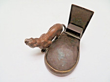 Antique Bronze Pipe - Match Holder w/ Sculptured Cougar picture