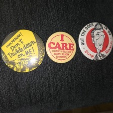 Vintage Lot 3 Anti Ronald Reagan Political Buttons Pins 1984 Dump Trickle Down picture