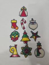 Lot of 10 Vintage Faux Stained Glass Christmas Ornaments Suncatchers Plastic... picture