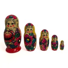 Vintage Matruska Nesting Dolls Set Of 5 Hand-Painted Russian Authentic picture