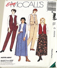 Easy McCall's Pattern 8350 Sz 10-14 Petite Adj 2 length Vest Pull On Pants Skirt picture
