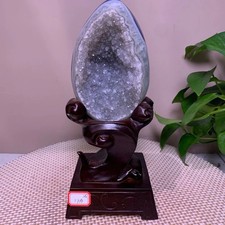 3.9LB Top Natural Uruguay Amethyst agate Geode Dinosaur Egg Quartz Crystal+stand picture