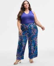 Nina Parker Plus Size Printed Wide-Leg Pants Women's 2X Abstract Animal picture