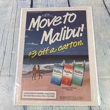 1989 Malibu Cigarettes Beach Ocean Vtg Print Ad/Poster Promo Art Magazine Page picture