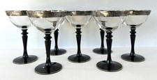 Maryland Glass Co Line 55 Platinum Rim Black Stem Champagne Glasses 6