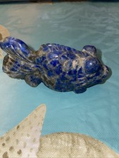 Vintage Hand Carved Lapis Lazuli Goldfish Figurine 123g Fish Stone Carving picture