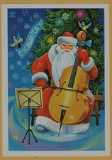 1979 New Year Santa Cello Music Birds Christmas Tree Soviet USSR Postcard picture