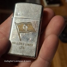 Vintage 1950s Hellenic Lines Ltd Zippo Lighter Slim Greek Shipping Maritime picture