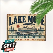 Lake Life Pontoon Boat Boathouse Summer Watersport Metal Plaque Tin Sign Art picture