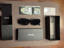 Prada PR 17WS 1AB5S0 Black Rectangle Sunglasses Grey Lens NEW picture