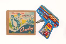 c1950 Japanese Tin Cowboy Sparkling Pistol Toy picture