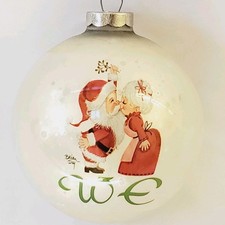 Vtg 1976 Hallmark Norman Rockwell Glass Ball Ornament Santa Kissing Mrs. Claus picture