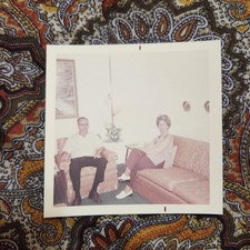 VTG 1970s Color Snapshot Photo Old Couple Portrait Living Room picture