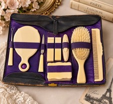 Antique French Ivory Celluloid Travel Vanity & Grooming Set | c. 1920s–1930s picture