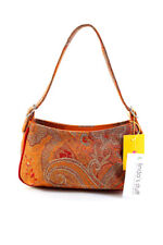 Etro Milano Women's Paisley Print Buckle Shoulder Bag Orange Size S picture