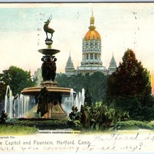 1905 Hartford CT Capitol Fountain Deer Statue Postcard Sol Art Rotograph 1763 picture