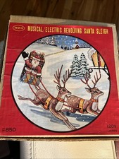 RARE VTG Timco MUSICAL/ELECTRIC REVOLVING SANTA SLEIGH LIGHTS BOXED 1950-60's picture