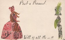 Antique Stamp Collage Postcard Past Present Fashion Illustration Folk Art Vtg picture