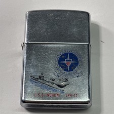 Vintage 1982 USS Inchon LPH-12 Military  Ship Chrome Zippo Lighter picture