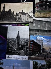 17 Vintage Buildings Postcard Lot RPPC Bee Factory MI Depot GAR School Church picture