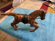VINTAGE 1960’S LEATHER WRAPPED PRANCING HORSE -IRONICALLY “HORSE MADE FROM COW” picture