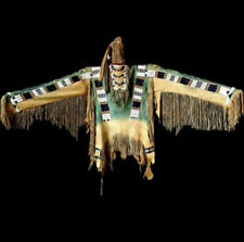 Old American Style Handmade Dakota Beaded Buckskin Hide Powwow War Shirt PWL136 picture