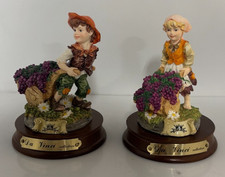 Vintage Da Vinci Collection Satis 5 Boy Girl Grape Harvest Wheelbarrow Figurine picture