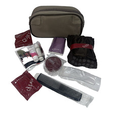 Vintage Delta Airlines Toiletry Travel Bag kit Skyteam Taupe Amenity Case picture