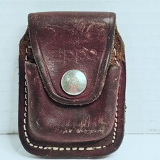 Vintage Genuine Leather Zippo Lighter Pouch Belt Clip Maroon Snap Case picture