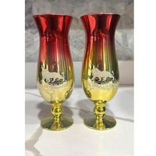 Vintage MGM Grand Hollywood Hurricane Glasses Set of 2 Gold Red Casino Souvenir picture