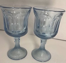 Sale Vintage Fostoria Woodland Soft Blue Water Goblet Stemmed Glasses 2 pc 70s picture