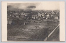 Vintage Real Photo Postcard RPPC Unidentified Town Cityscape Smoke Plume View picture