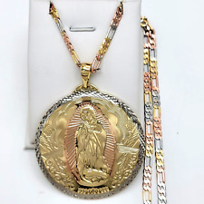 Tri Color Gold Plated Our Lady - Virgen Guadalupe Pendant & Chain. Oro Laminado picture