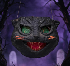 Vintage 1940's Pulp Paper Mache Halloween Black Cat Lantern All Original picture