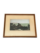 Vintage Hand Tinted Photo Lone Cypress Monterey CA Wood Framed Antique 1930s picture