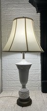 Wedgwood Embossed Cream Queensware Table Lamp W Shade Original Patina Brass Base picture