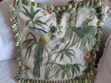 French Chic Aubusson style Peacock Bird Needlepoint Pillow with Petit Point NWOT picture