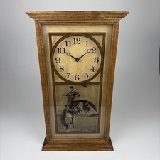 Vintage 1976 Hoursakes Lucid Lines Western Cowboy Bronco Wood Clock picture