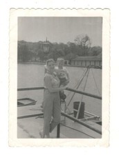 Vintage Photo Pretty Woman Boy Mom Holding Son Davy Crocker T-Shirt 1950's OPL43 picture