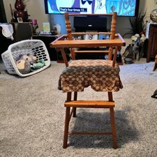 Vintage CASS TOYS Wooden Doll High Chair Antique Toy Old Dolly Girl MADE IN USA picture
