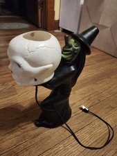 Rare Vintage 1960s Black Witch Green Face Skull Blow Mold Light Decoration RARE picture